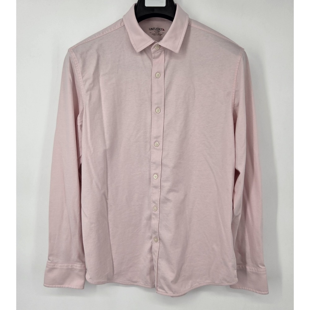 Untuckit‎ Slim Fit Size Large Mens Pink Long Sleeve Button Up Cotton Huber Shirt